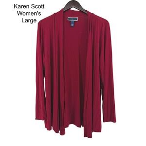 Karen Scott Womens Large Red Open Front Cardigan Long Sleeve Rayon Blend Jersey